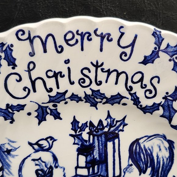 Vintage Merry Christmas Crownford, China Plate by Norma Sherman 1973 England Blu - Picture 5 of 7